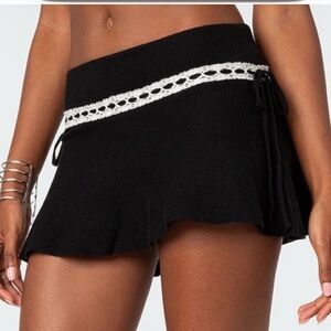 Edikted Black Khloe Mini Skirt with White Lace Trim M